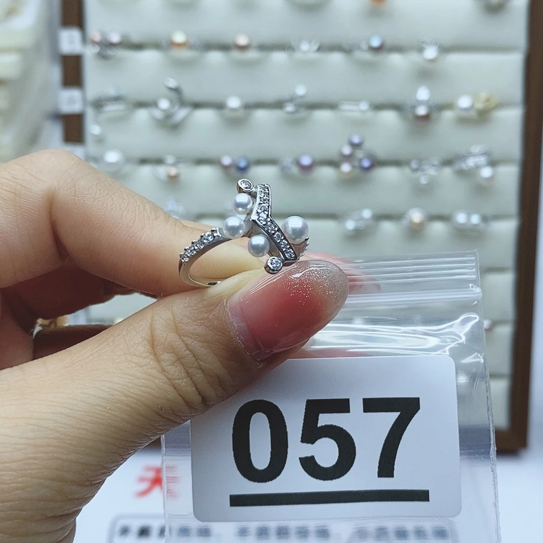 淡水珍珠戒指银S925镶嵌?*057