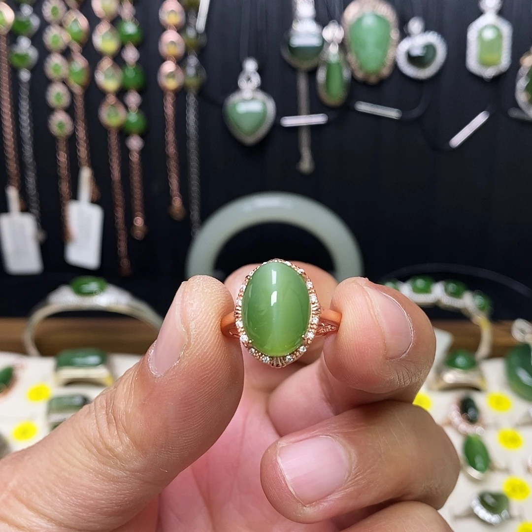 和田玉（碧玉）银S925镶嵌戒指