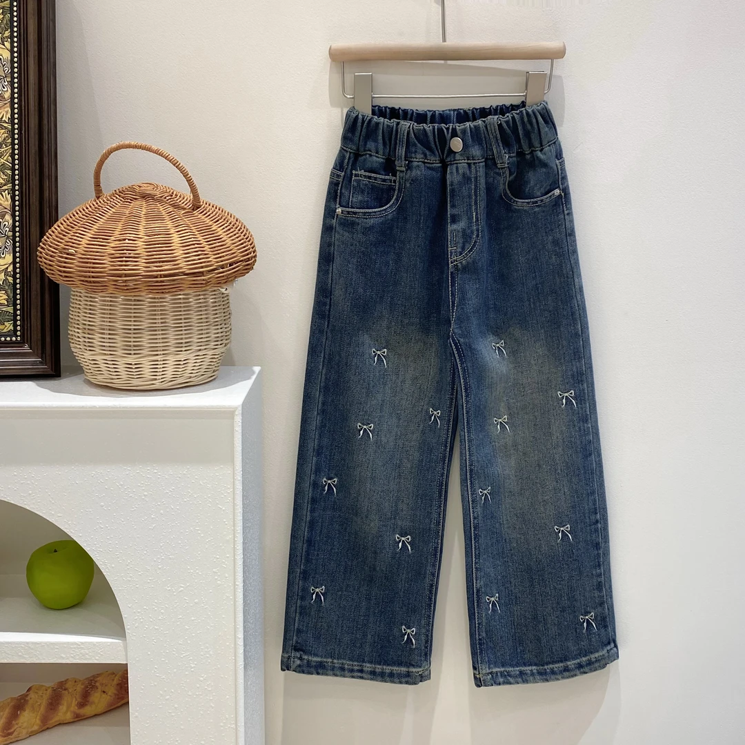春季女童新款宽松直筒休闲阔腿牛仔裤