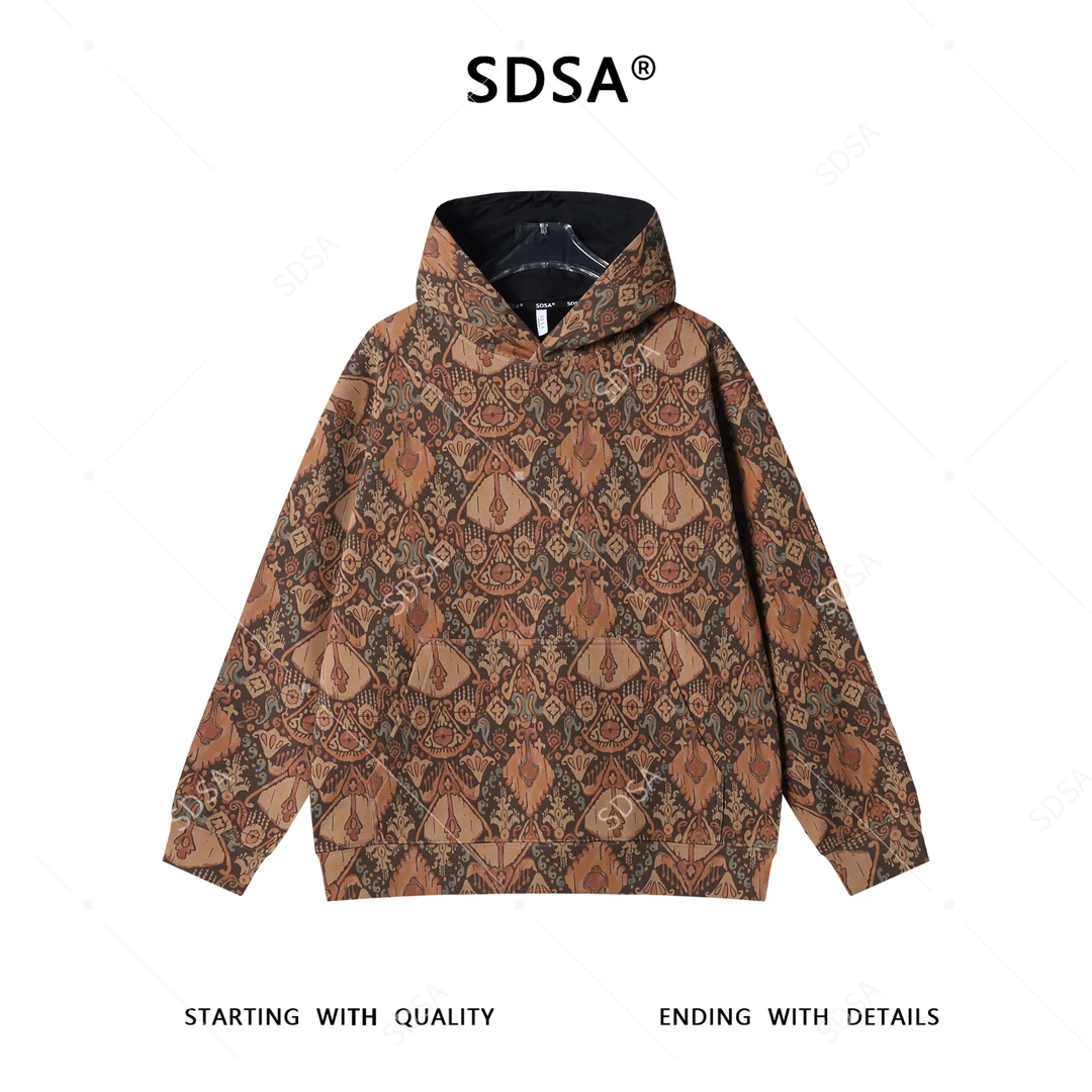 SDSA男士秋冬新款痞帅男装设计师抽象图案连帽卫衣时尚百搭上衣