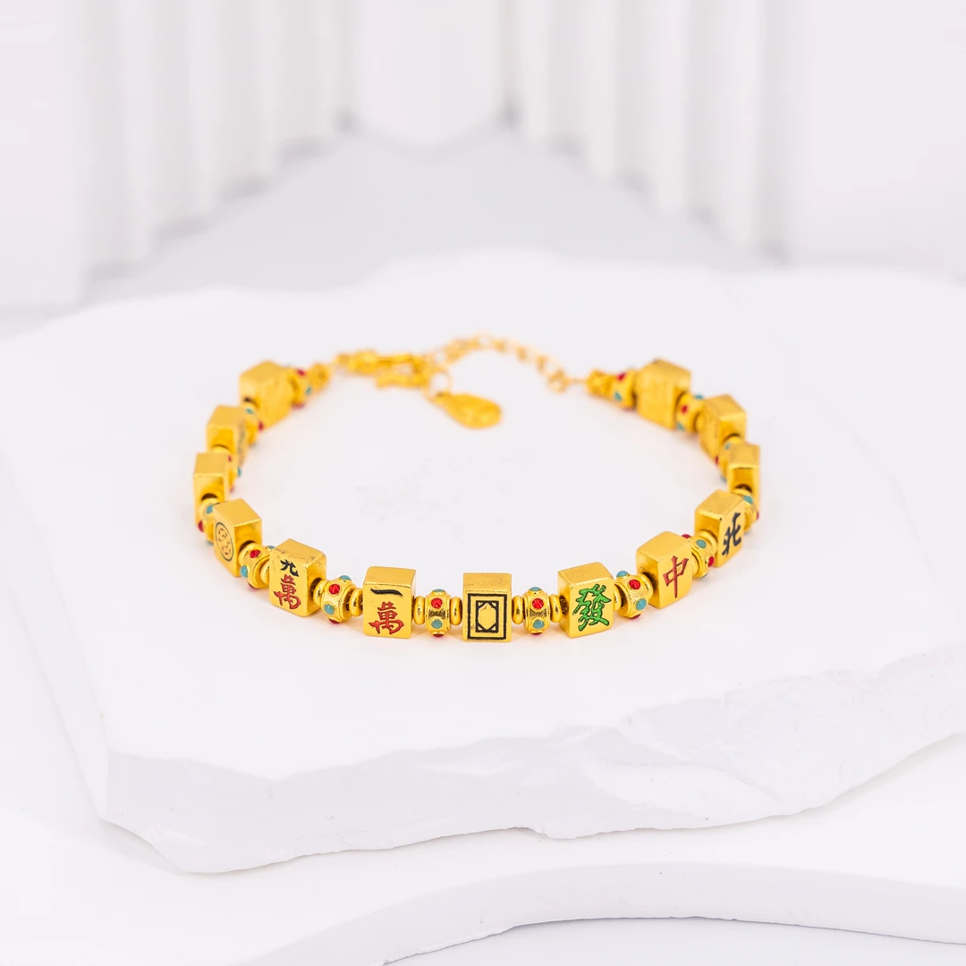 足银手链 麻将手链  时尚洋气百搭 复古个性霸气轻奢简约气质