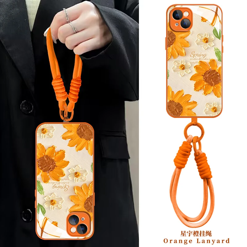 【苹果/华为/荣耀/OPPO/vivo/小米】油画橙花液态玻璃手机壳