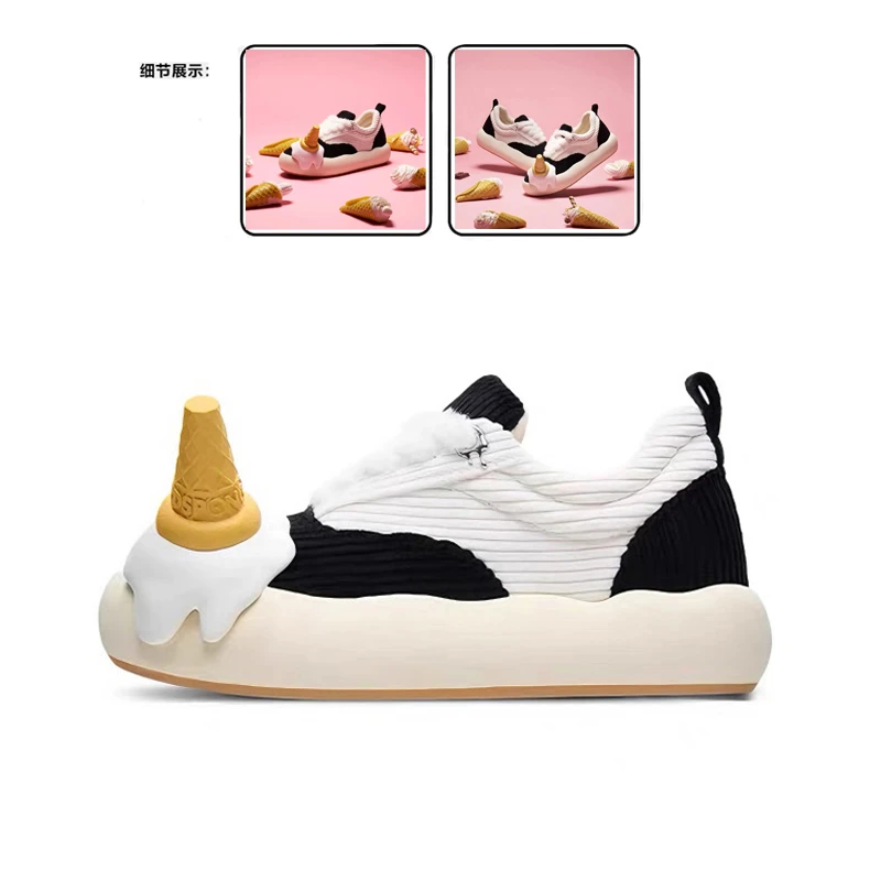 冰淇淋鞋子厚底灯芯绒鞋面严浩翔同款休闲鞋子百搭潮男女小众设计