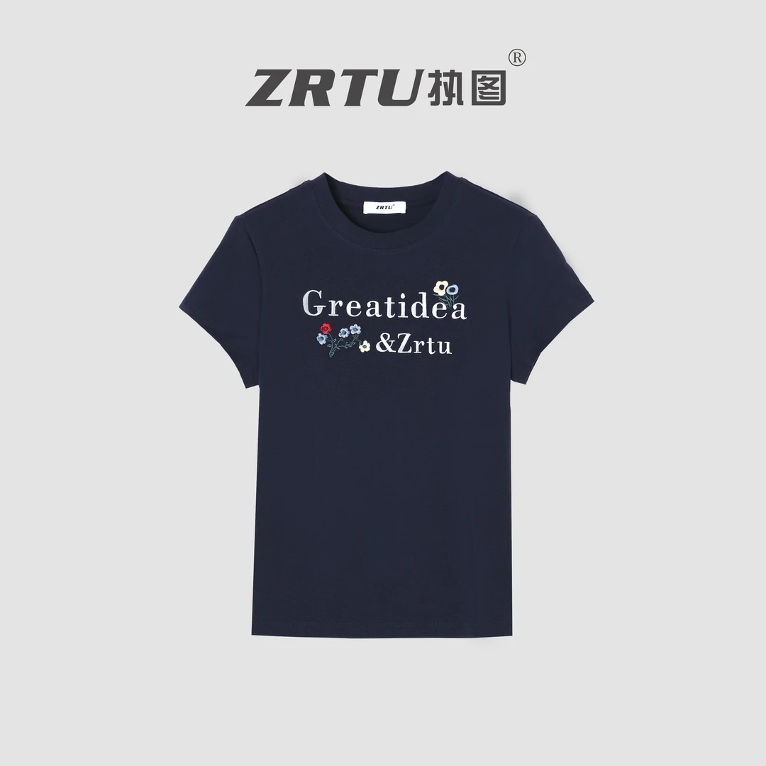 ZRTU/执图新款夏季圆领刺绣短袖T恤