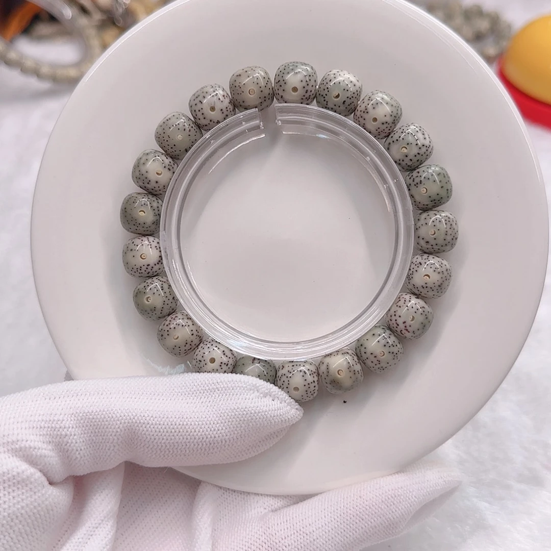 星月菩提手串原生态石玉糯冰11×10正月牛毛星高抛海南料