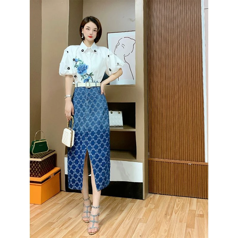 芙娜妮2024新款法式长袖衬衫优雅轻奢气质显瘦名媛半裙F2320090B