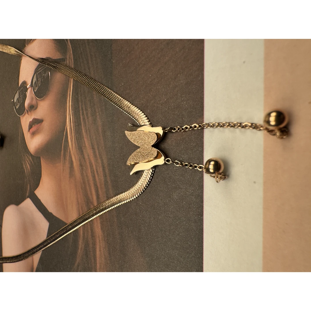 铜合金项链 手工气质轻奢时尚百搭复古铜合金蝴蝶流苏项链663