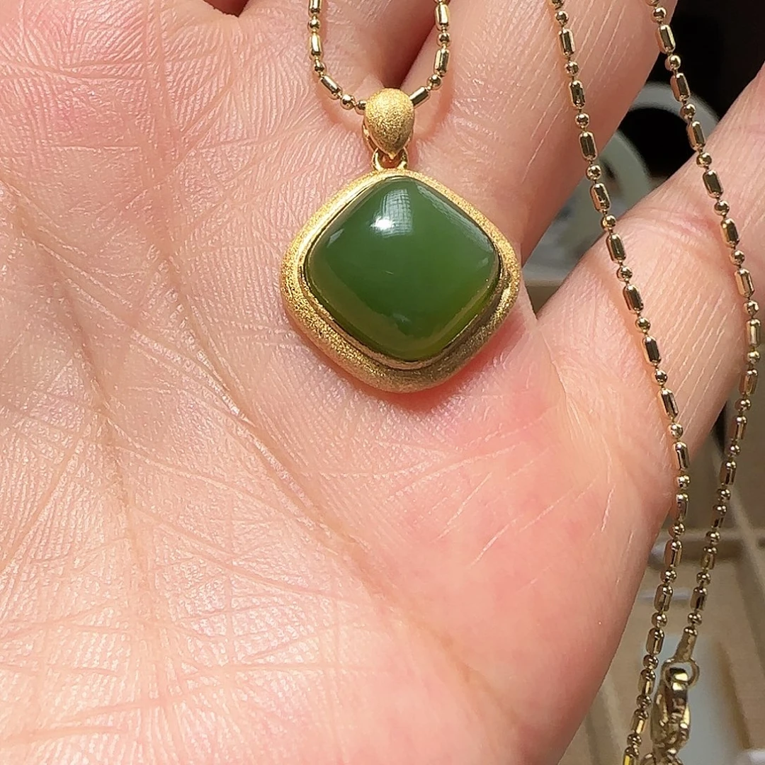 家***作和田玉（碧玉）银S925镶嵌吊坠(不含链)