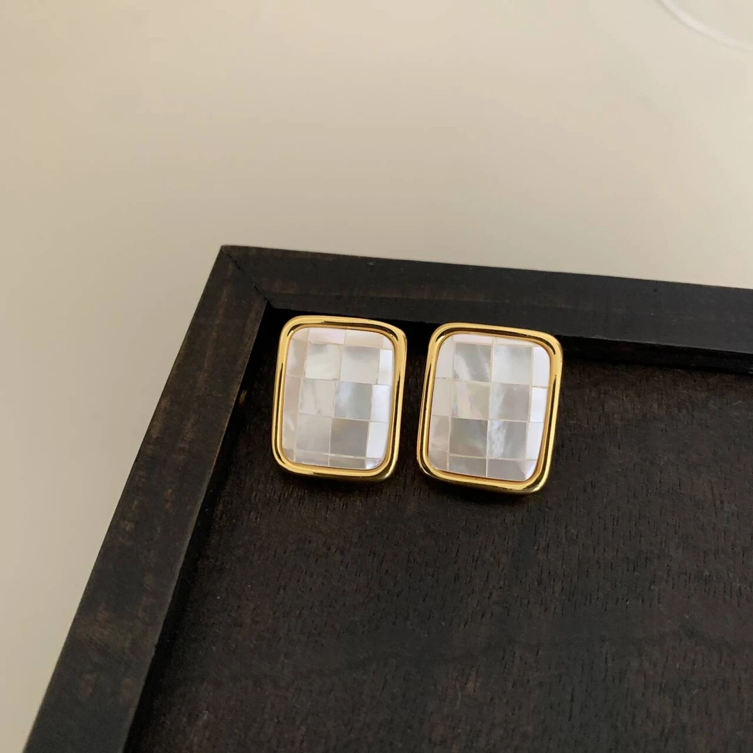 铜合金耳饰  拾来花A71【金边方糖耳饰】富家千金高级感耳饰女