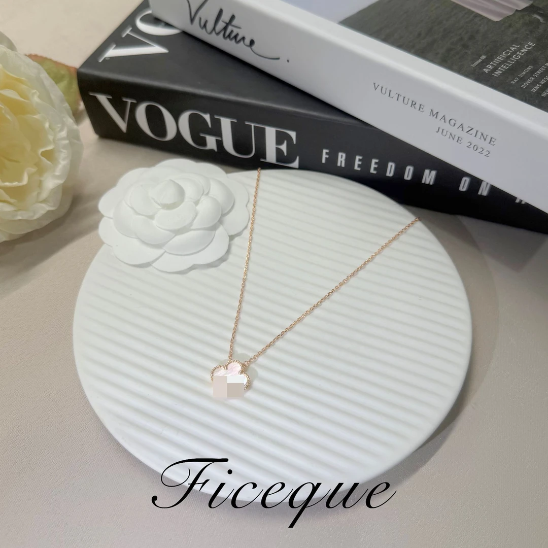 V金  Ficeque高奢经典四叶草项链白色气质CNC精工
