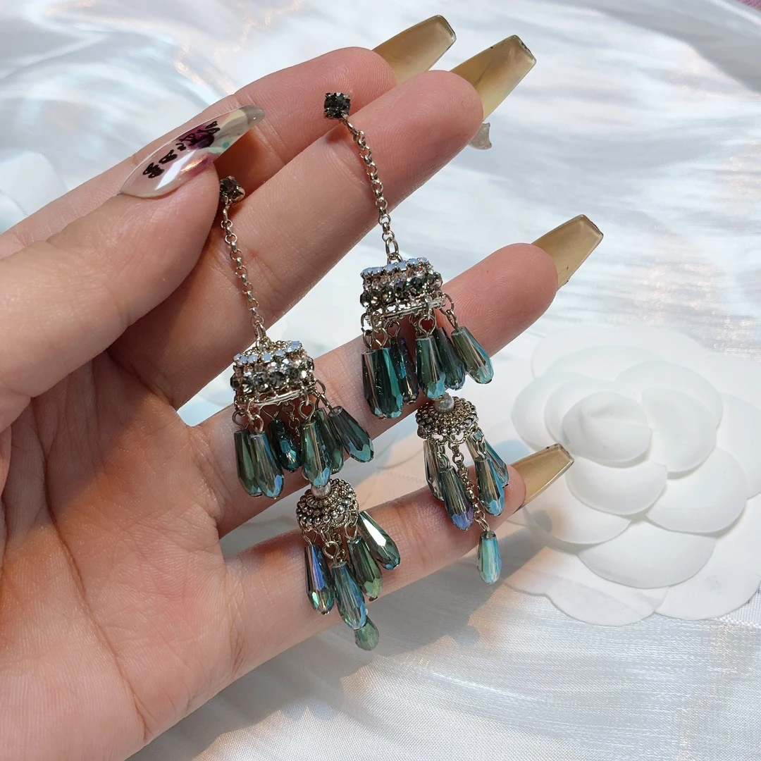 铜合金仿水晶耳饰 东大门定制耳环 长款古风复古时尚气质纯手工
