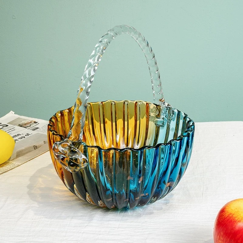 轻奢琉璃果篮混色装饰家具摆件卧室客厅装饰品创意琉璃