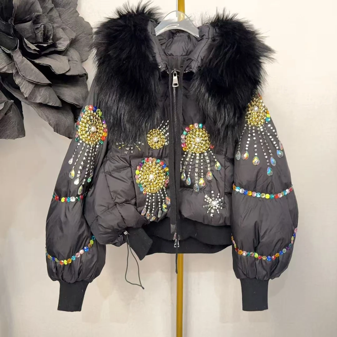 W179时尚潮牌设计师款手工钉珠小众个性面包服棉袄外套女