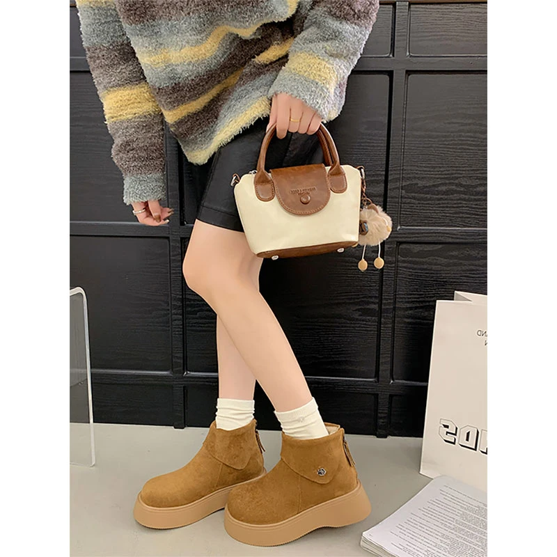 厚底雪地靴女冬加绒加厚短靴防滑2025新款外穿保暖东北棉鞋面包鞋