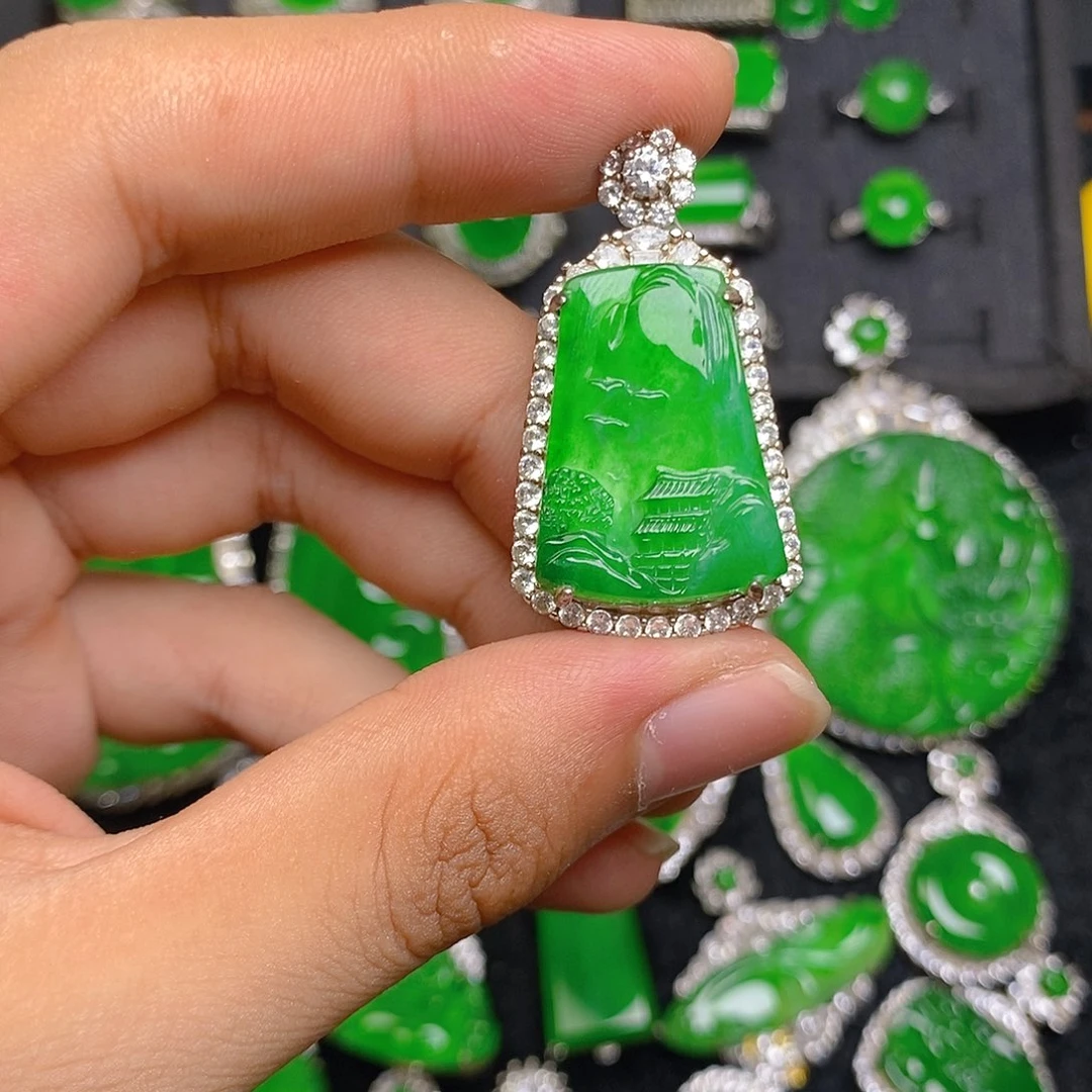 翡翠银S925镶嵌吊坠(赠链)吊坠