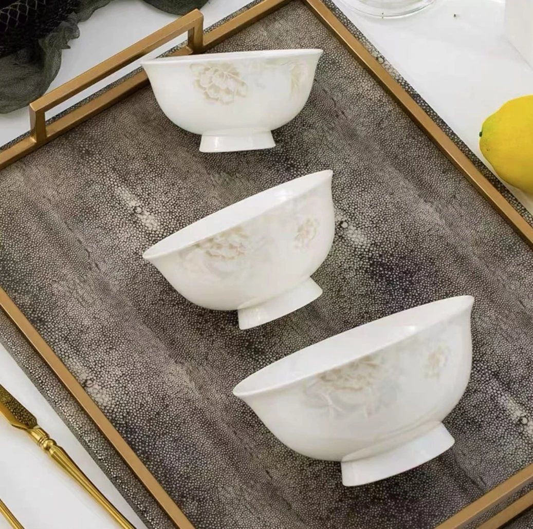 清雅高脚4.5英寸米饭碗10只装陶瓷碗家用喝粥碗饭碗