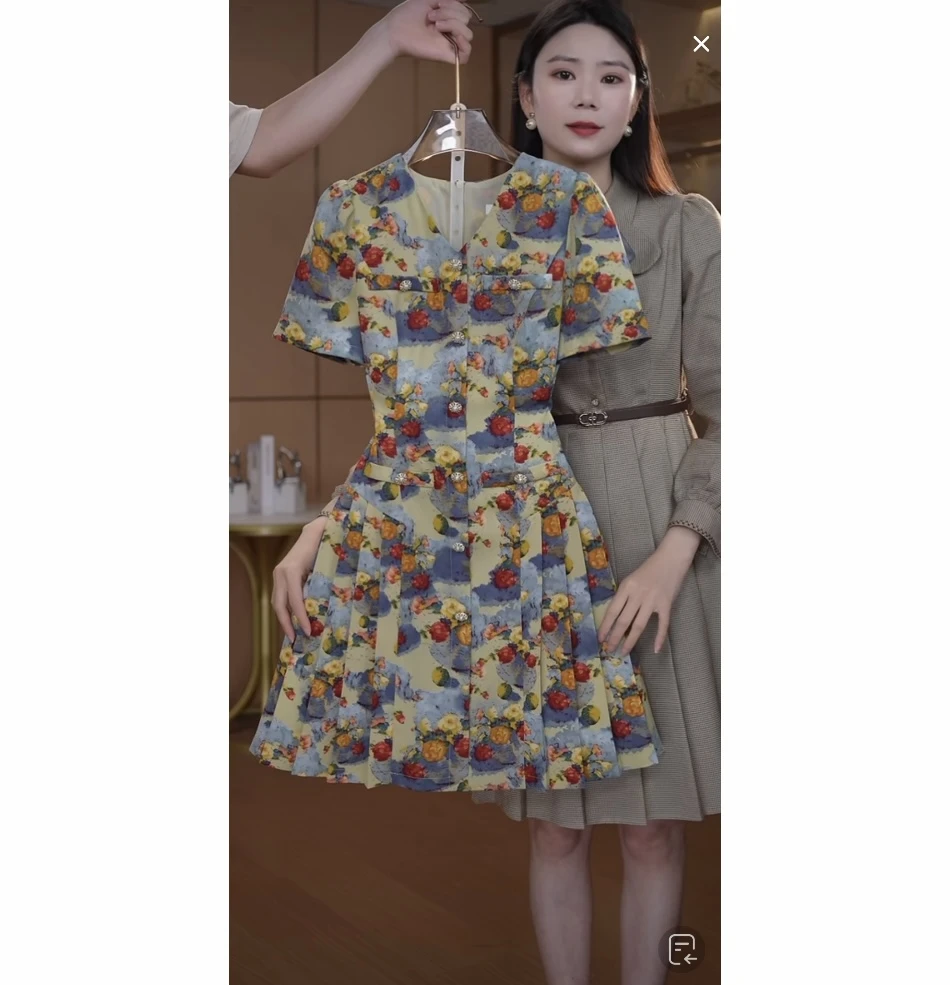 【语馨服饰轻奢女装】6731囯内设计师品牌气质收腰短袖显瘦连衣裙