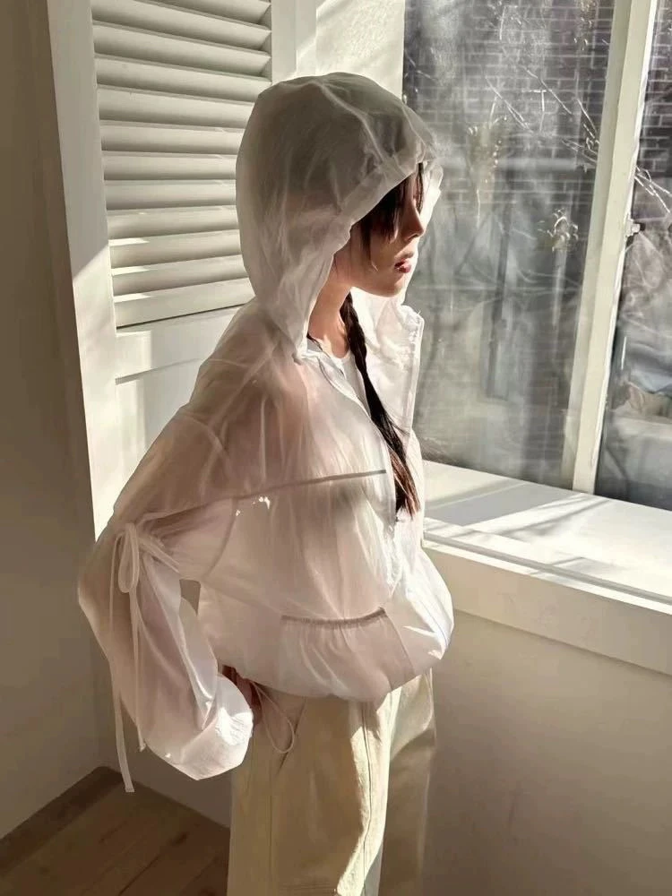 现FLEUR韩国东大门女2025新款百搭微透系带长袖防晒外套NO退货