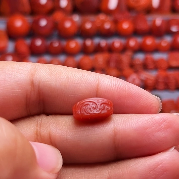 南红玛瑙未镶嵌配饰博古纹勒子6.7mm