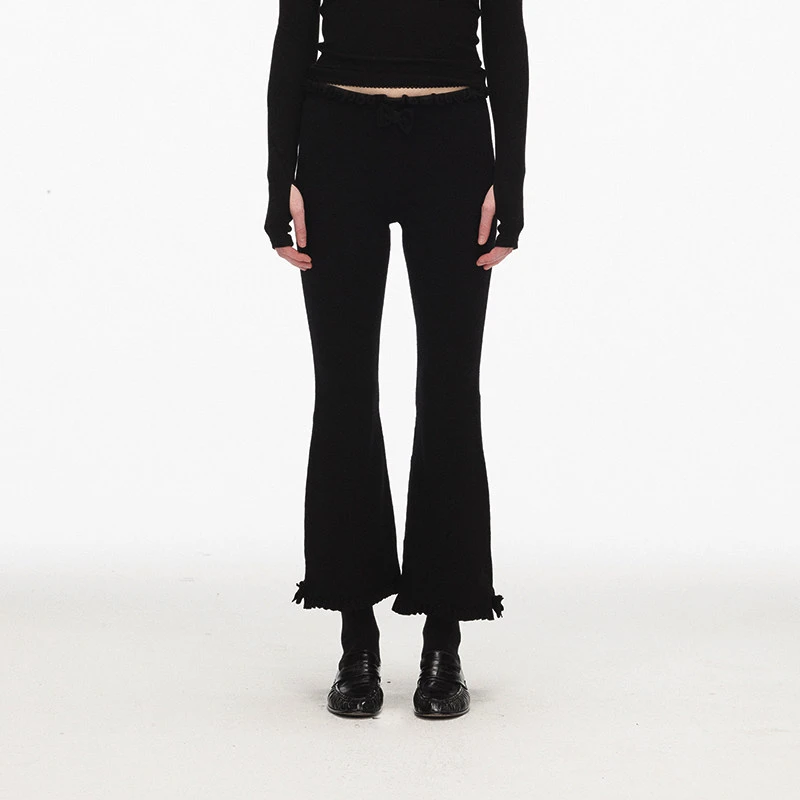 ECHOADE 蝴蝶结装饰设计黑色微喇八分裤气质 DSC买手店 CY5E13050