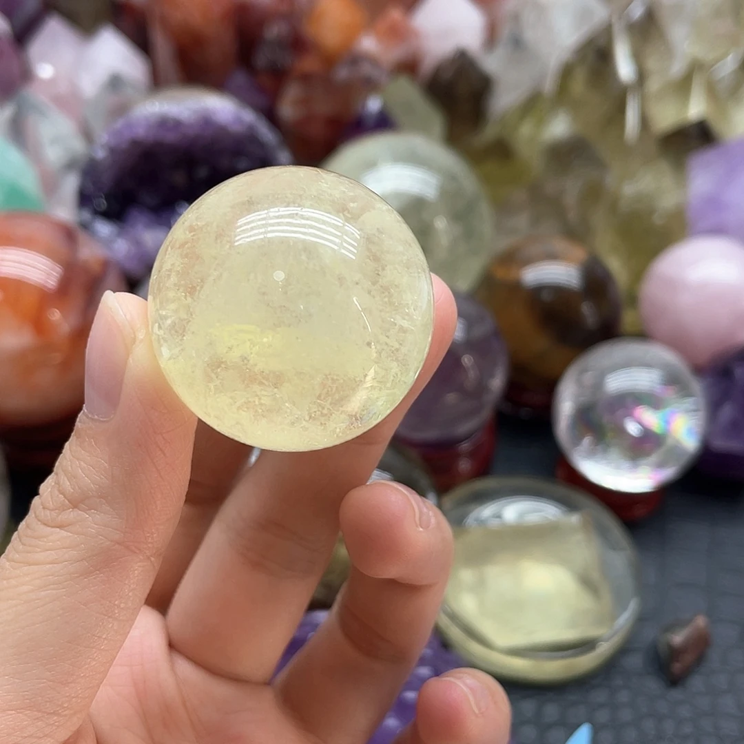 珠宝半成品发晶未镶嵌90黄水晶球卡3.3mm