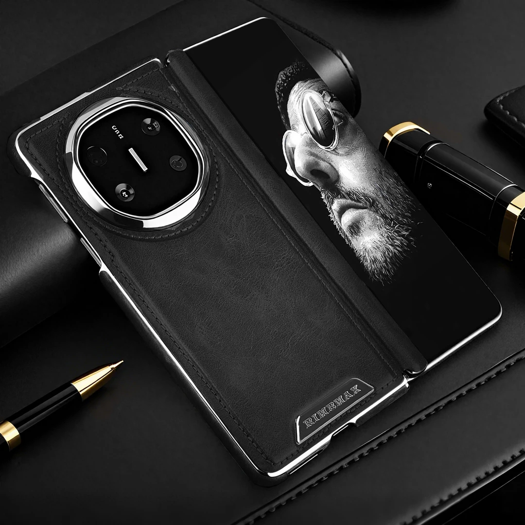 适用于华为MateX6纯色皮纹中轴磁吸手机壳高档商务MateX5/X3防摔