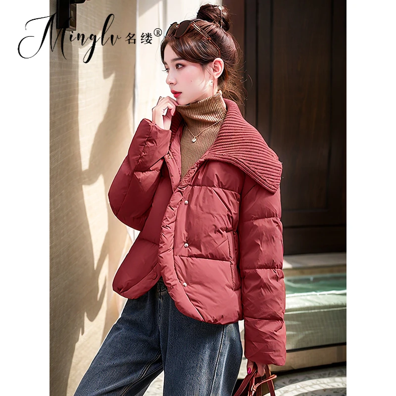 2025冬季新款复古轻奢风设计感针织拼接修身短款时尚羽绒服外套女