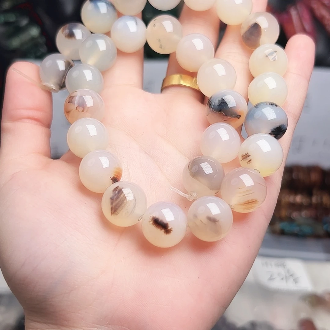 玛瑙/玉髓合金珠宝半成品h189 14m 荔枝冻圆珠一条