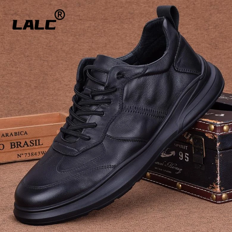 全黑色皮鞋男2024新款韩版英伦潮流真皮防滑加绒保暖休闲运动鞋男