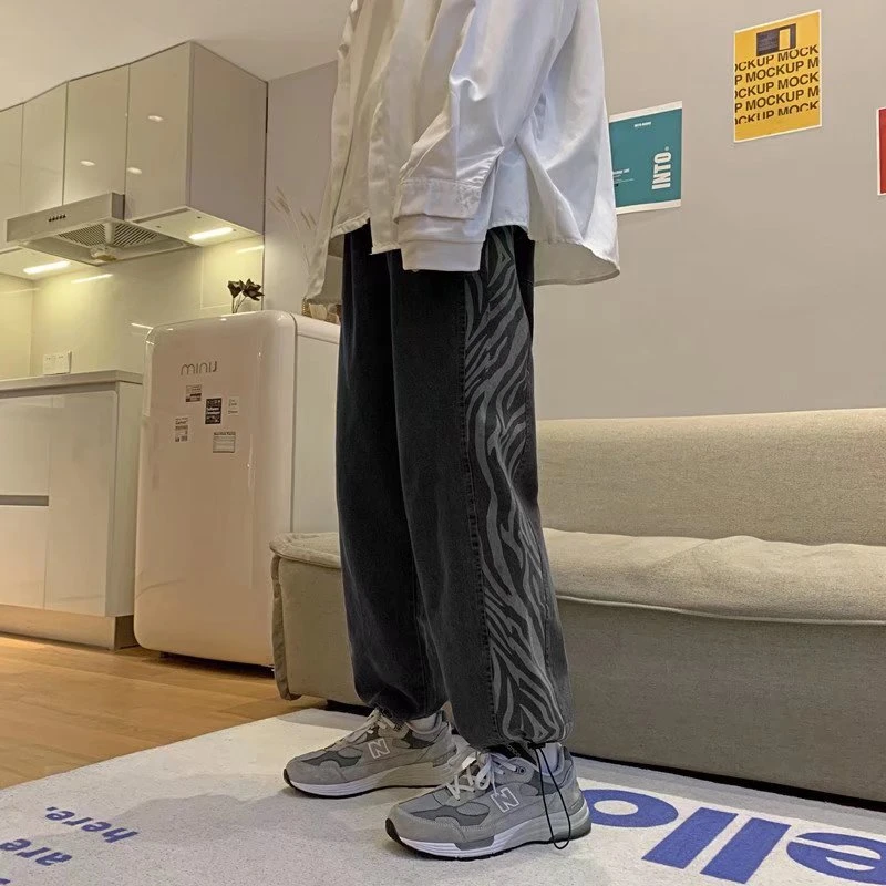 【98号】纹理拼接设计感水洗束脚牛仔裤