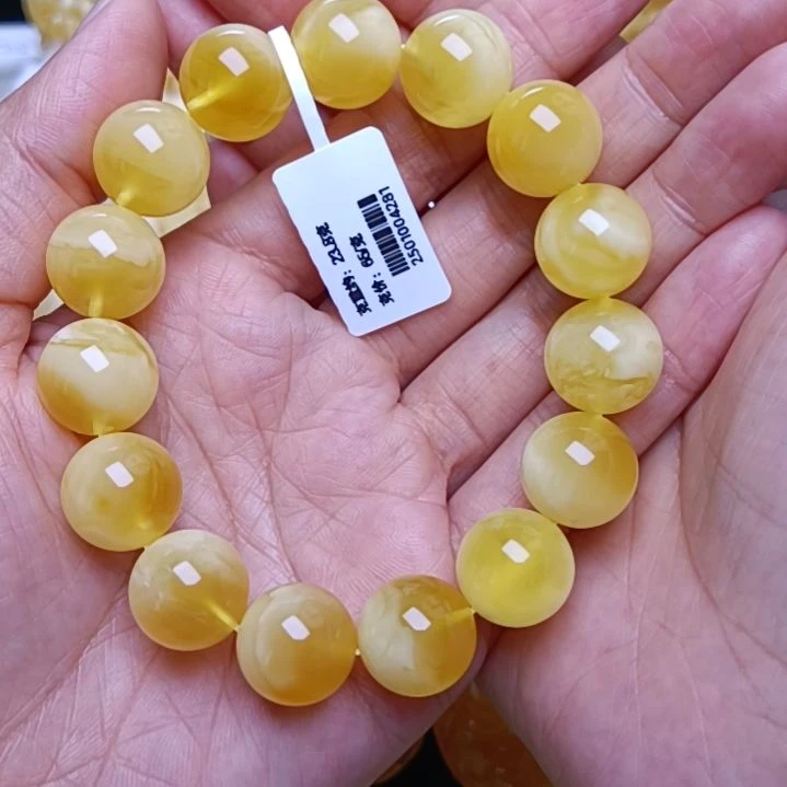 蜜蜡手串未镶嵌佐*俄料蜜蜡金白溶洞手串