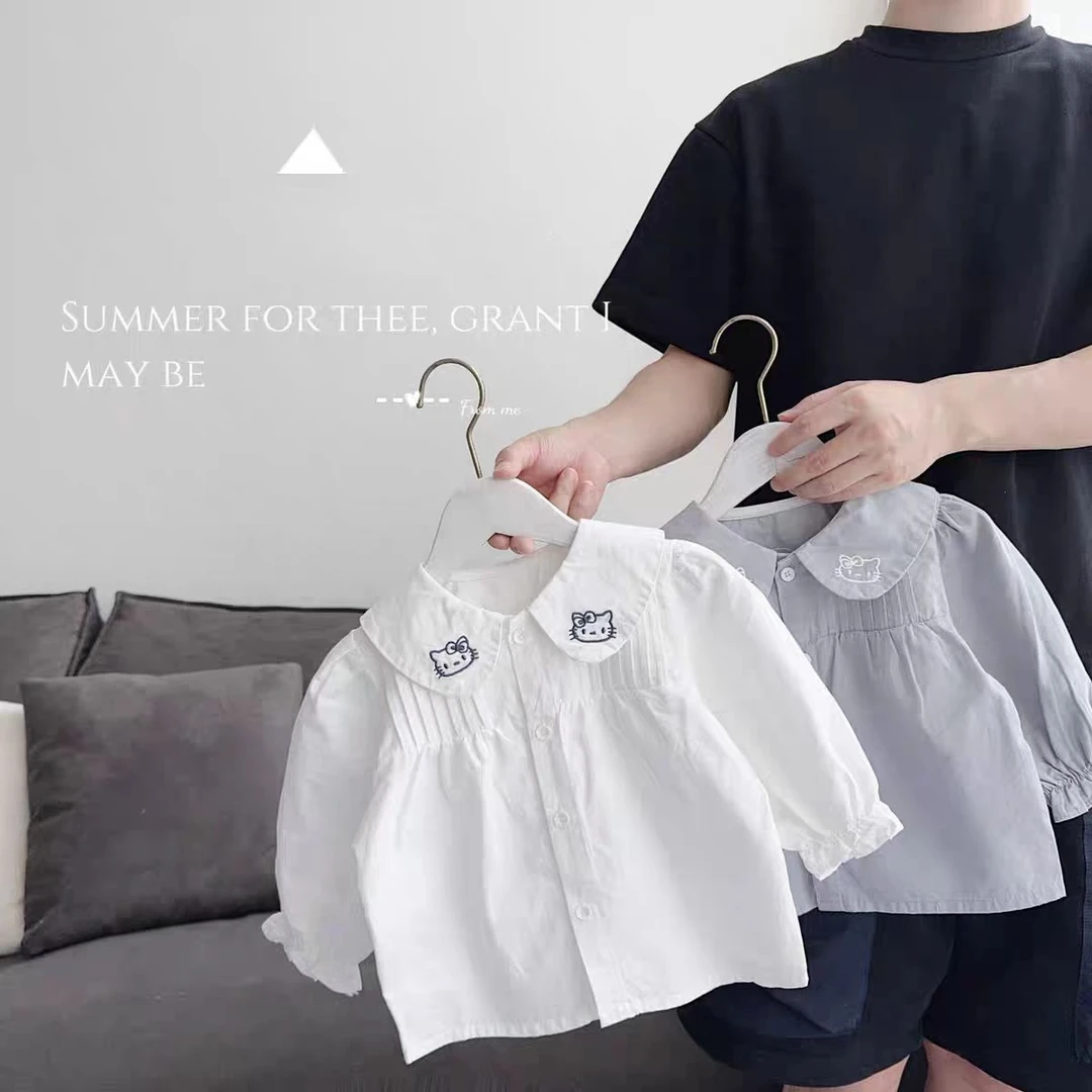 女童2025秋季新款衬衫儿童绣花娃娃衫宝宝白色衬衣女孩长袖潮