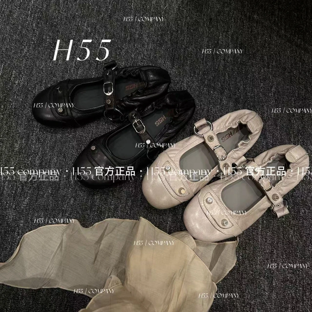 H55-eva女孩-(头层羊皮)铆钉朋克超平底单鞋45-2657【Huang】