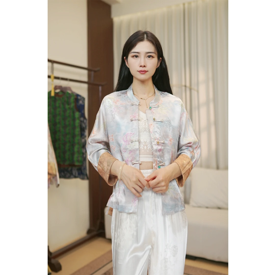 【璃蝶】国风提花外套女2025新款时尚薄款新中式宽松高级百搭小衫
