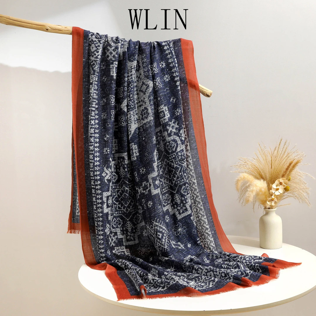 WLIN百分百水溶羊毛方形印染简约百搭围巾披肩WL6888