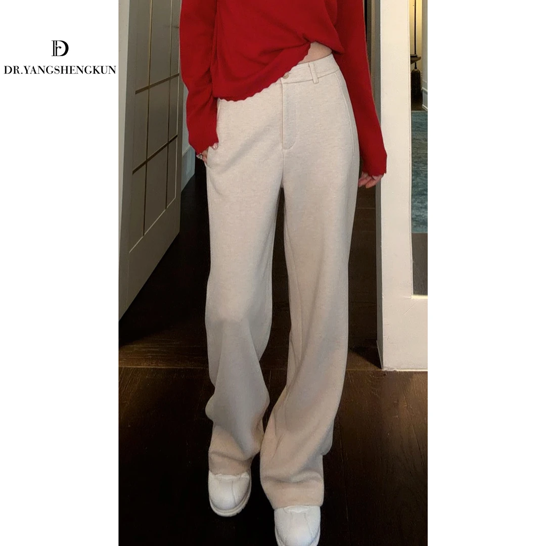 杨圣坤2025新品蚕丝羊绒混纺垂感高级感休闲百搭直筒裤S8259227