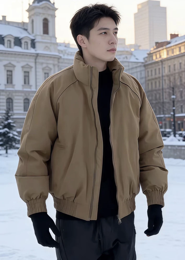 秋冬新款潮牌冬季男士高级感美式复古短款白鸭绒外套夹克式羽绒服