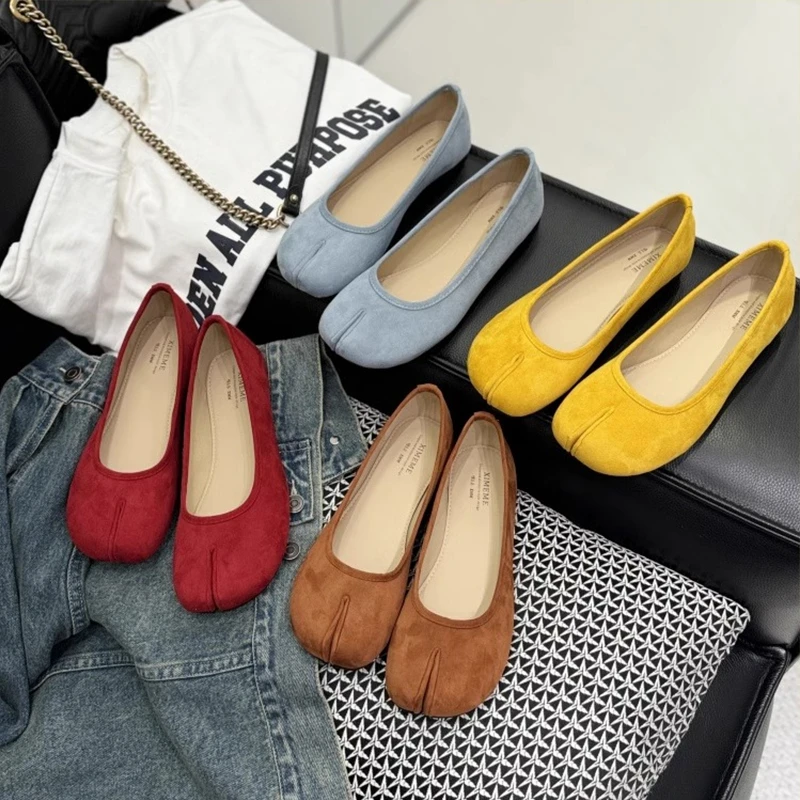 法式晚晚风浅口小众分趾单鞋女2025新款浅口绒面仙女芭蕾鞋猪蹄鞋