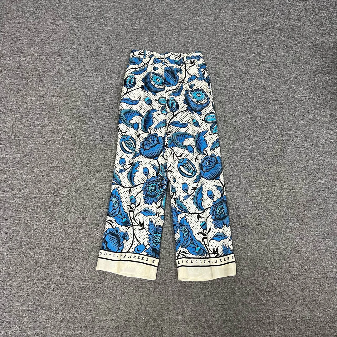 99新 AMIPARIS Gucci 古驰 花卉 丝绸 长裤 99新