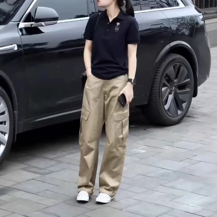 25072时尚气质潮流夏季新款高级感polo领短袖上衣休闲工装裤女