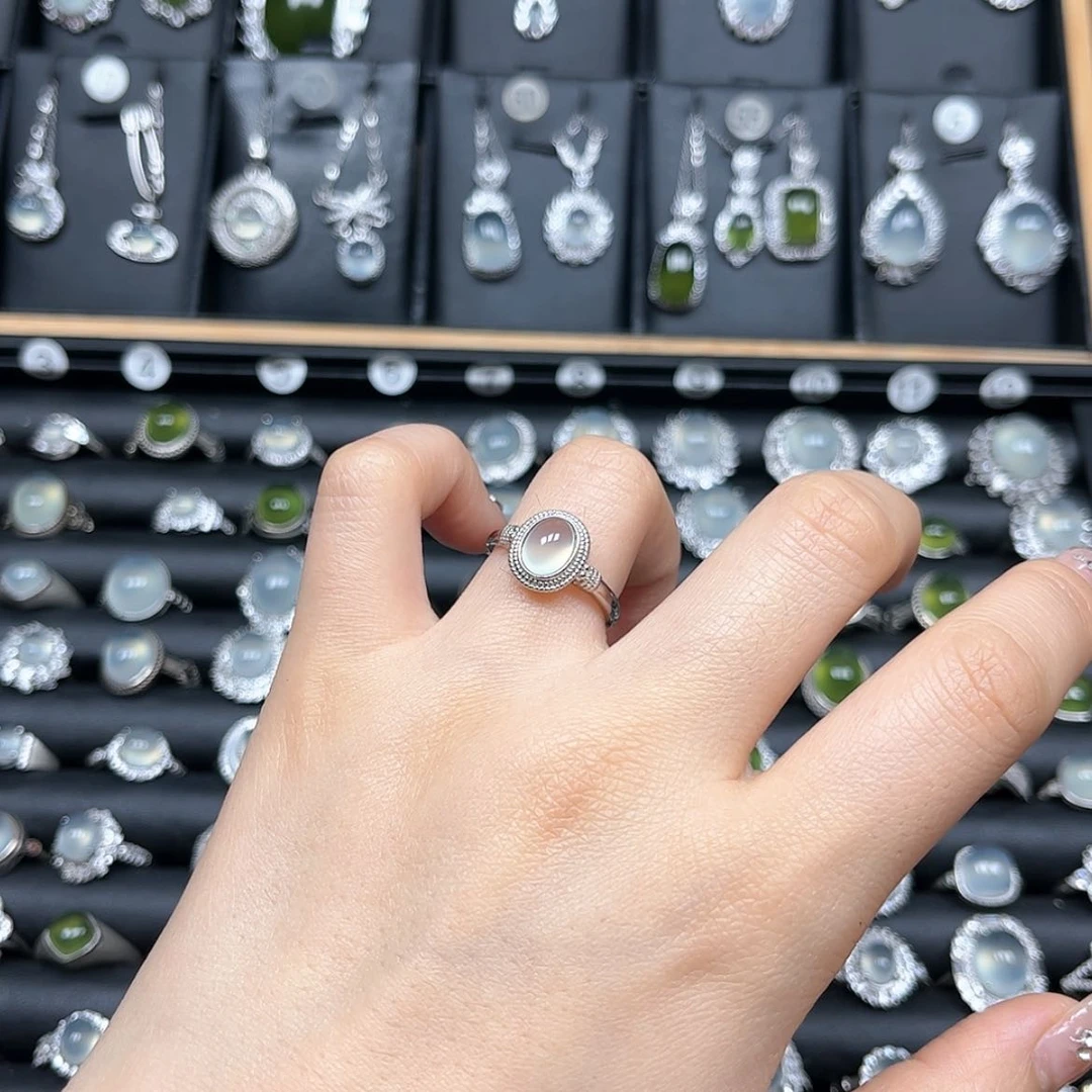 【闪购商品】岫玉戒指银S925镶嵌晴***财