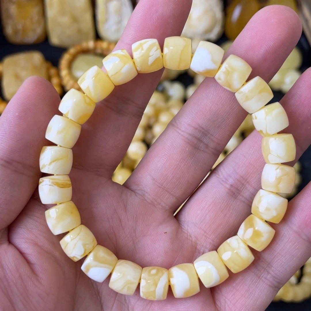 琥珀未镶嵌手串9+俄料瓷白妖花精工直切手串