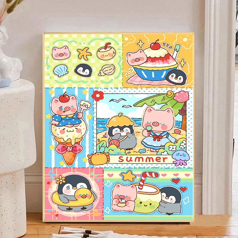 【夏日拼贴】DIY数字油画插画系解压填色丙烯手工装饰画