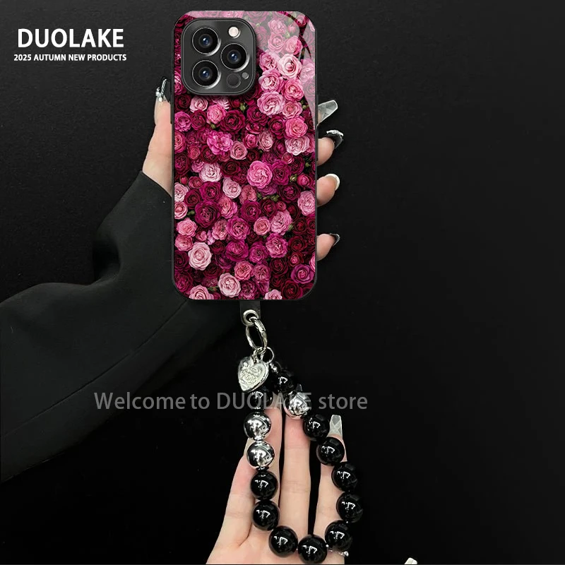 玫瑰花语适用苹果vivo华为oppo小米iPhone17电镀玻璃防摔手机壳潮