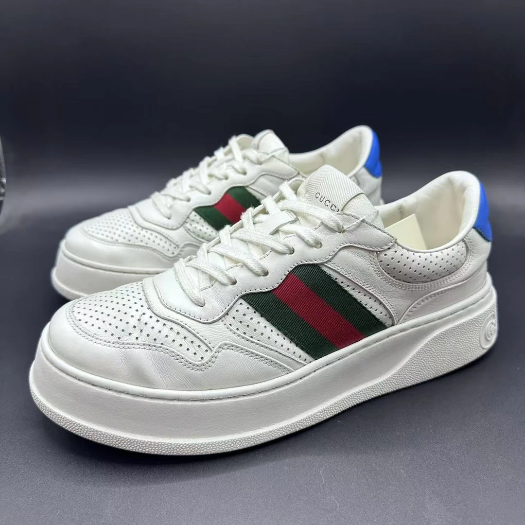 95新 GUCCI/古驰 男士时尚潮鞋厚底白色织带饼干鞋39码 lb545