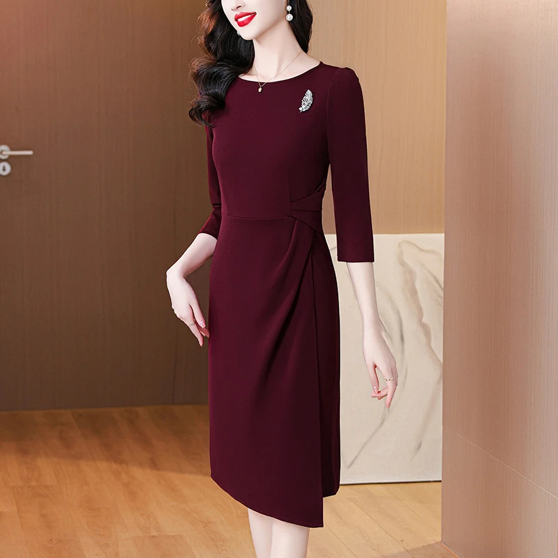 喜婆婆婚宴装礼服裙2025秋季气质修身显瘦七分袖连衣裙女长袖优雅
