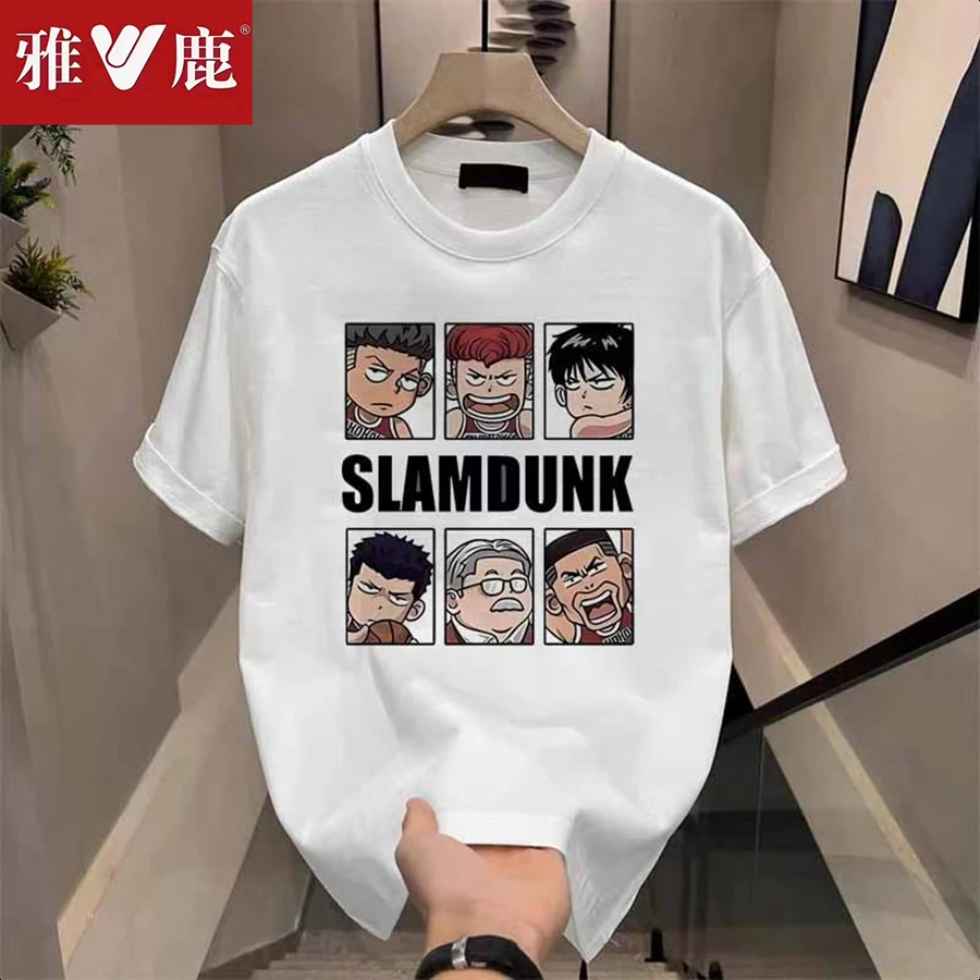 雅鹿重磅纯棉短袖t恤男士夏季韩版宽松潮流休闲时尚印花圆领T恤男