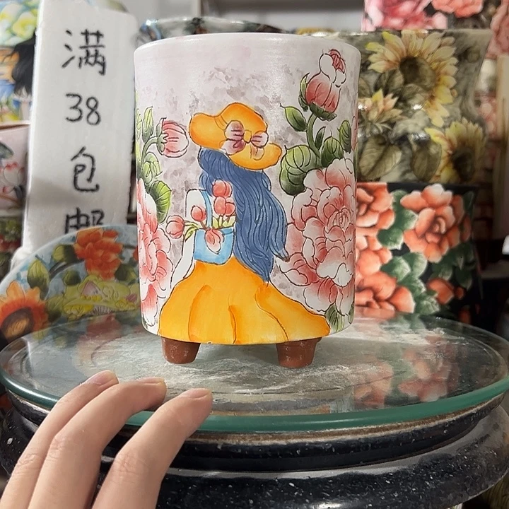 景德镇手绘花盆满38包邮偏远地区除外