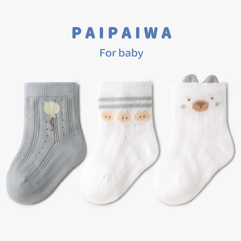 婴儿袜子0到3个月新生儿宝宝袜夏季薄款卡通儿童男女网眼袜中筒袜