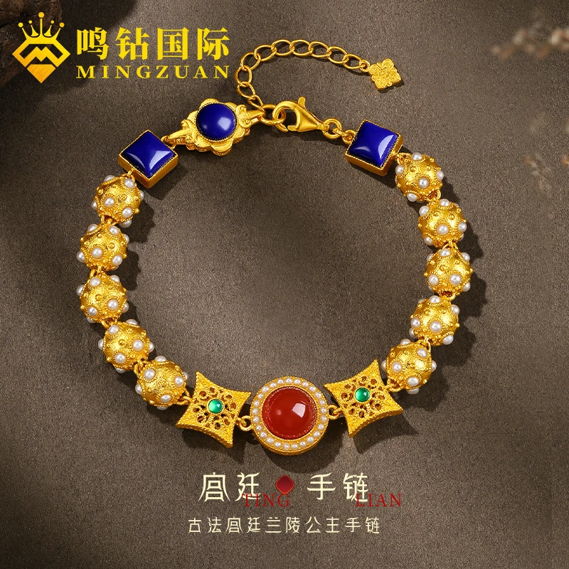【敏敏专享】足金999投资金古法黄金手链女隋朝公主手饰HJS1499